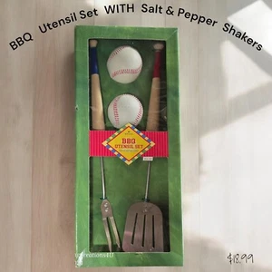 Hallmark Baseball Themed Bbq Utensil Set W/ Salt And Pepper Shakers - Picture 1 of 8