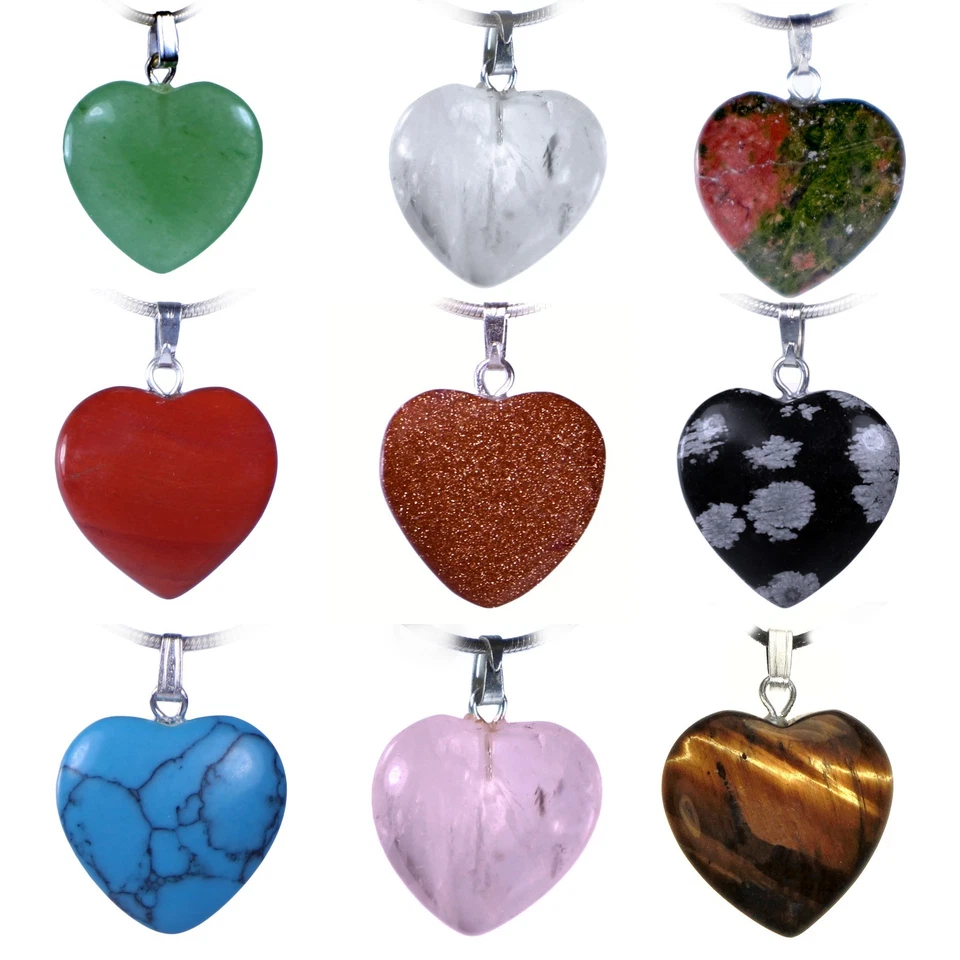 Herz Anhänger Edelstein Herzanhänger mit versilberter Öse verschiedene Varianten - Bild 1 von 1