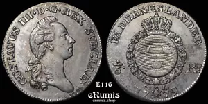 SUECIA, Gustavo III, 1/6 Riksdaler 1779, aUNC - Imagen 1 de 6