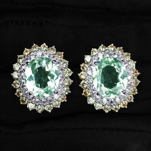 Vibrant Lime Green Peridot Oval 11.20Ct 925 Sterling Silver Handmade Earrings - Picture 1 of 5