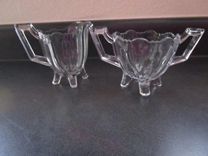 Indiana Glass Clear Quadrupled Antique 4 Footed Open Sugar & Creamer Set - Picture 1 of 11