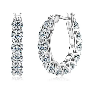 7.2ct 4mm Moissanite Hoop Huggie Earrings Women 925 Sterling Silver Plated Gold - Bild 1 von 12
