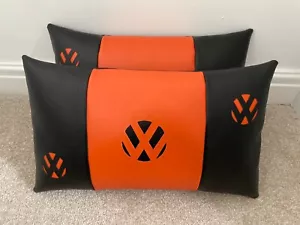 Vw camper van cushions a pair in black and orange faux leather new - Picture 1 of 6
