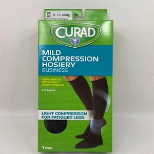 Curad Mild Compression Hosiery Socks 1 Pair Size Small Regular Black 8 - 15 mmHG - Picture 1 of 6