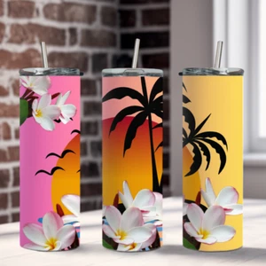 Palme Sonnenuntergang Hawaii Blume 20 Oz Edelstahl Heiß und Kalt Becher - Bild 1 von 4