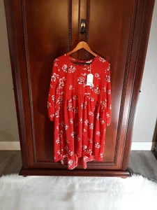 JODIFL Los Angeles Babydoll-Kleid Damen Größe L rot Blumen Krepp Neu mit Etikett - Bild 1 von 8