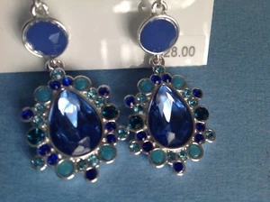 New Pierced Earrings Nine West Blue Lever back Drop Club Prom Wedding - Picture 1 of 11