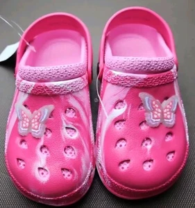 Butterfly Size 12 Pink Children's  Clogs Slip-on  Slides Non-Slip Pool Beach - Picture 1 of 4