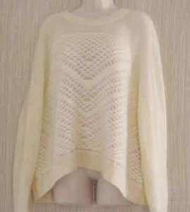 HelmutLangOversizeChevronKnitFuzzyPulloverCreamOffWhiteMohairCrewNeckSweater S/P - Picture 1 of 24