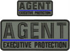 AGENT EXECUTIVE PROTECTION EMB PATCH 4X10 &amp; 2X5 VELCR@ ON BACK  BLACK ON GRAY