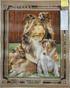 Margot Creations Paris COLLEY DOG FAMILY Needlepoint Canvas 11.75" x 15.5" 1248 - Picture 1 of 2