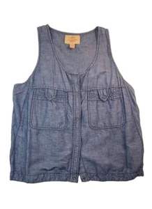 Levi's Linen Blend Blouse Women's Blue Denim Wash Button Sleeveless Tank XS Vest - Picture 1 of 6