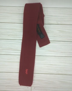 Vintage Yves Saint Laurent Maroon Knit Square Tie With Embroidered Logo - Picture 1 of 9