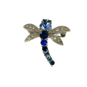Collectible Blue Crystal Dragonfly Pin with Rhinestones by Avon - Picture 1 of 9