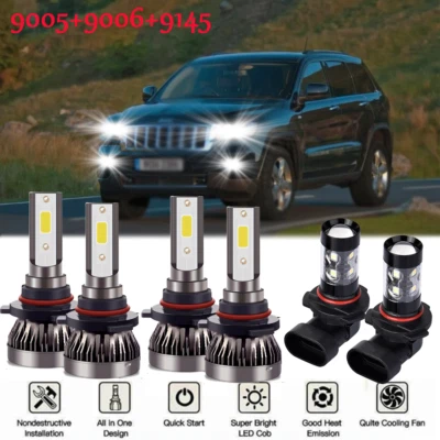 For Jeep Grand Cherokee 1999-2010 6x Bulbs LED Headlight Hi/Low Beam Fog Lights - Image 1 of 4