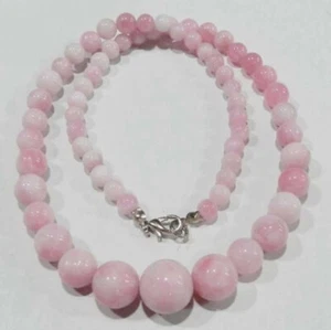Beautiful Natural 6-14mm Pink Snowflake Jade Gemstone Round Beads Necklace 18" - Picture 1 of 6