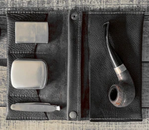 Smoking pipe bag Cigar rod lighter pouch pocket tobacco cow Leather black Q219 - Picture 1 of 5