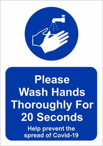 WASH HANDS FOR 20 SECONDS -  STICKERS AND FOAMEX SIGNS-  A5/A4/A3  - Picture 1 of 1