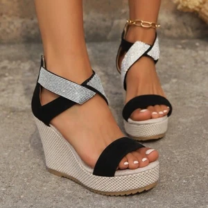 Fish Mouth High Wedges Sandals With Rhinestone Design Fashion Summer Platform - Picture 1 of 23