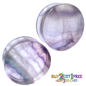 Pair 8g-38mm LIGHT COLORED CLEAR FLUORITE STONE PLUGS Double Flare Gauges 1657 - Picture 1 of 2