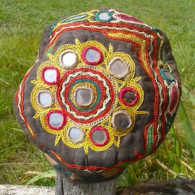 Vintage Mens Black Turkish Middle Eastern Kufi Prayer Cap Embroidery and Mirrors - Image 1 of 4