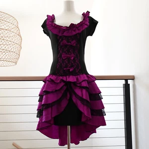 Leg Avenue Costume Dress M Bar Maid Purple Hi Low Skirt Ruffled Cosplay Sexy - Picture 1 of 19