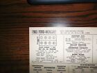 1965 Ford & Mercury Series HiPo 427 V8 2x4BBL SUN Tune Up Chart Great Condition!