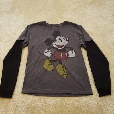 Camiseta Disney Mickey Mouse Niños Unisex XL Gris Manga Larga Logo Extra Grande Foto 1 de 4