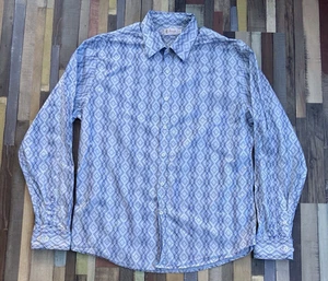 Pringle Of Scotland Mens Shirt Geometric Long Sleeve 16" / 41cm Light Blue - Picture 1 of 10