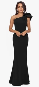 Vestido Betsy & Adam "DAISY" Largo Buceo Crepé Un Hombro Negro $269 Nuevo Talla 8 - Imagen 1 de 18