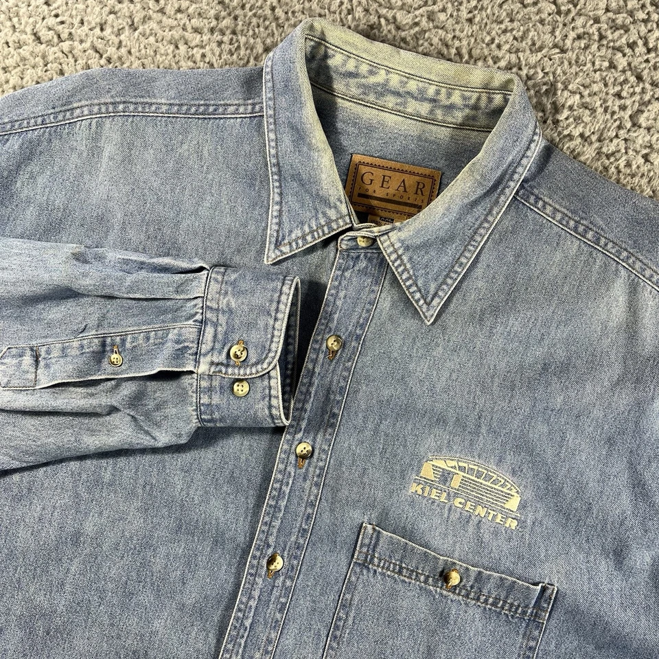 VINTAGE KIEL CENTER ST LOUIS BLUES DENIM SHIRT MENS 2XL BUTTON UP Y2K COTTON - Image 1 of 4