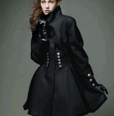 Abrigo Betsey Johnson Negro Mezcla Lana Ajuste y Acampanado Línea A Militar Talla 10 Foto 1 de 4