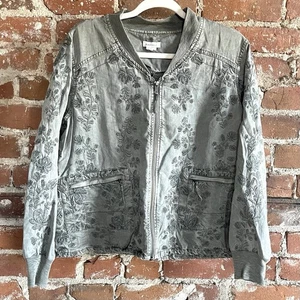 Sundance Jacket Women’s S Sage Green Embroidered Floral Moto Bomber Jacket  - Picture 1 of 11