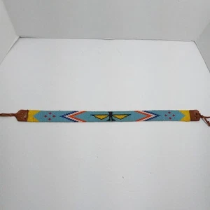 Vintage Indianer Stil Donnervogel Glasperlen Stirnband blau gelb flicken - Bild 1 von 13