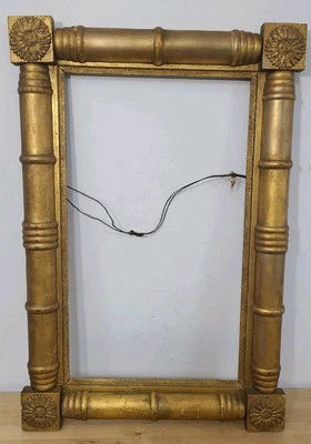 Antiguo marco de espejo colgante de pared de bambú dorado c. 1860 sin marco de espejo solamente Foto 1 de 4