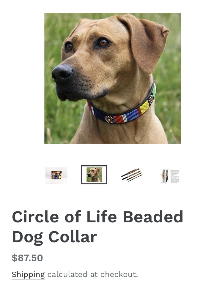 THE KENYAN COLLECTION Beaded Leather Dog Collar - Handmade African Maasai Kenyan - Image 1 of 4