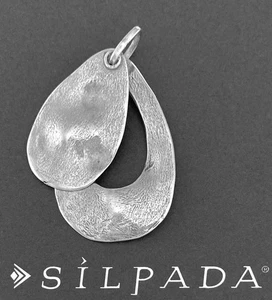 SILPADA Sterling Silver Large Hammered Textured DOUBLE WAVY TEARDROP Pendant - Picture 1 of 6