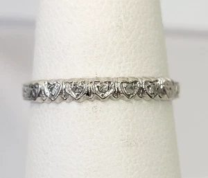 Vintage 14K RoR signierter Weißgold 5 Diamanten Herzen Bandring Größe 7,5 Nachlass 1,4 g - Bild 1 von 8