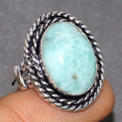 Larimar 925 Silver Plated Gemstone Handmade Ring US 9 Gift Jewelry GW - Image 1 of 3