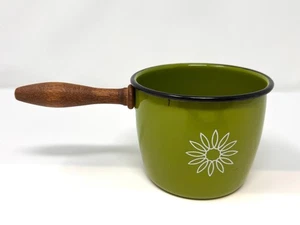 Vintage Country Cookery Emaille Fonduetopf Vintage grün mit grünem Griff - floral - Bild 1 von 9
