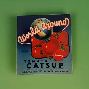 World Around Tomato Catsup Uncirculated Can Label G.b Paulk Gro Opp, Al - Picture 1 of 2