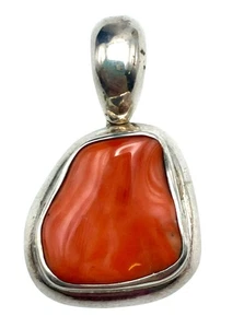 Vintage Mexican Orange Spiny Coral Sterling Silver Pendant MARKED! 14.3g - Picture 1 of 6