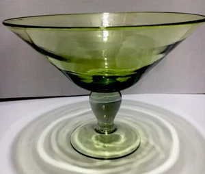 PEDESTAL BOWL light GREEN clear Glass Hand blown Art Martini Style - Picture 1 of 5