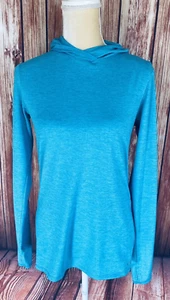 Camicetta donna media sportiva BCG blu con cappuccio maniche lunghe fori pollice elasticizzata - Foto 1 di 13