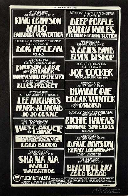 King Crimson Don McLean Humble Pie Concierto Menú Folleto San Francisco 1972 R... Foto 1 de 2