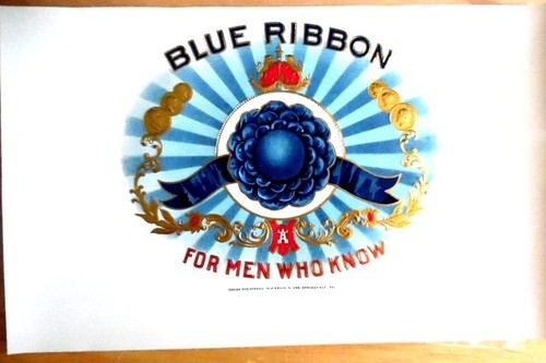 TEN BLUE RIBBON-Vintage Inner CIGAR BOX Embossed Label, 10 of em ...