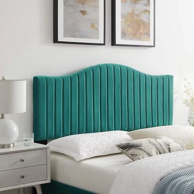 Cabecero Modway Brielle Channel Tufted Performance Terciopelo Completo/Queen en Verde azulado Foto 1 de 4