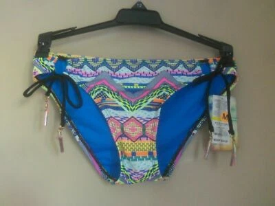 NEW NWT HOBIE PINK BLUE YELLOW BLACK TRIBAL STRING BIKINI SWIMSUIT SWIM BOTTOM M - Image 1 of 4