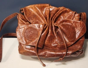 Vintage Carlos Falchi Buffalo Leather Crossbody Shoulder Bag Brown with Dust Bag - Picture 1 of 20