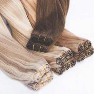 Double Weft Human Hair Extensions Sew In Weave Real Remy Russian Hair Full Head - Zdjęcie 1 z 73